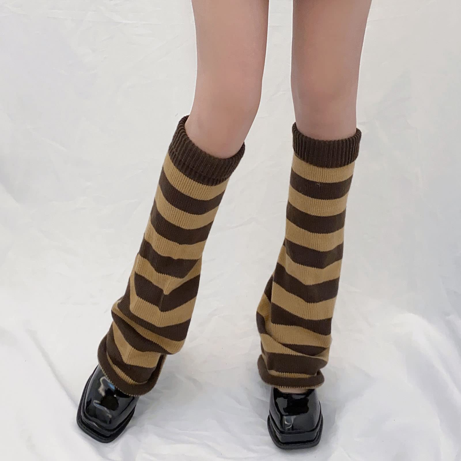 Sexybody Women's Leg Warmers Fashion Knit Warmers Long Socks Cute Y2K Kawaii Japanese Lolita Harajuku Accessories for Girls: Camel Stripes One Size