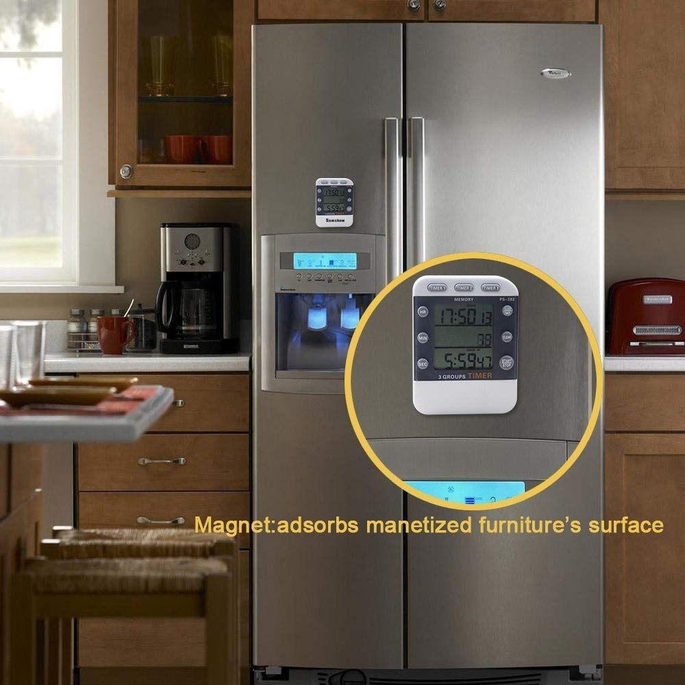 Termómetros de Horno, Reloj Temporizador Digital de Cocina, Temporizador de Bolsillo con Cuenta Regresiva simultánea de 3 Canales, Pantalla LED Grande y Alarma Sonora.