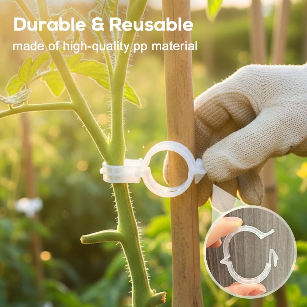 Plant Support Clips, 100/200/300PC Secured Plastic Plant Clip, Garden Clips for Climbing Plants, Plastic Trellis Clips Plant Support Clips Tomato Grape Vine Vegetables Plant Fixing Clips (200PC)