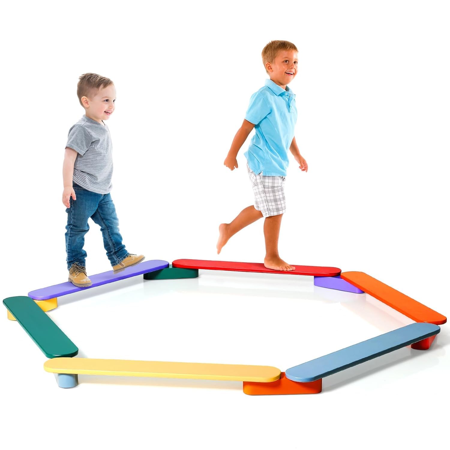 MYLAWOOD 6 Pcs Wooden Balance Beam, 6 Pcs Stepping Stones, Montessori Furniture Toy Indoor Play Equipment Gymnastics Beam, Build Coordination Motor Skills, Gymnastics Obstacle Course, Boys Girls Gift