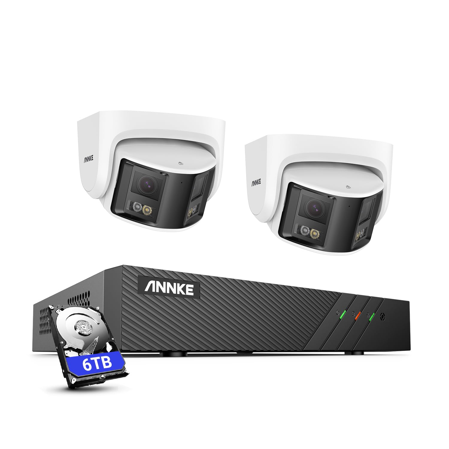 ANNKE 6MP NVR PoE Security Camera System Outdoor, 8CH H.265+ NVR, 2pcs 6MP IP Surveillance Camera with Dual Lens 180° Field of View, Color Night Vision, Human&Vehicle Detection, Two-Way Talk, 6TB HDD