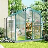 Gecheer Aluminium Gewächshaus, 190 × 253 cm mit Dachfenster und Schiebetür, Hohlkammerplatten aus Polycarbonat, Pflanzenhaus für Garten und Tomatenanbau