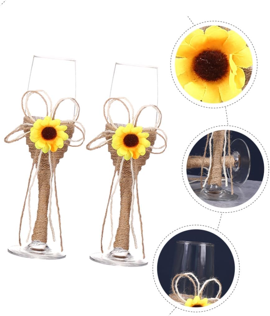 Rustic Sunflower Wine Goblets Wrapped with Rope for Wedding Toasts Elegant Glasses for Engagements Parties Banquets and Cocktail Celebrations