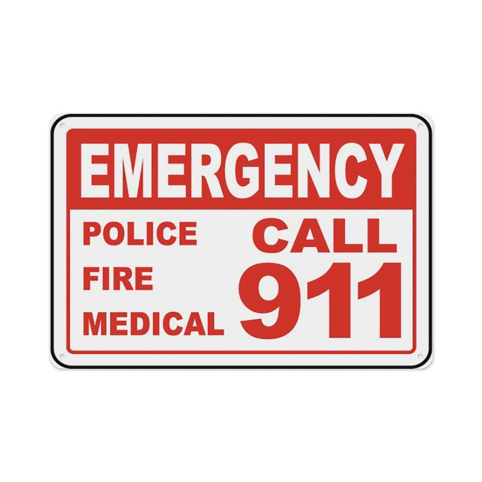 peiyeety Emergency Call 911 Sign Aluminum Tin Warning Signs For Home Outdoor Garden 8X12 Inches