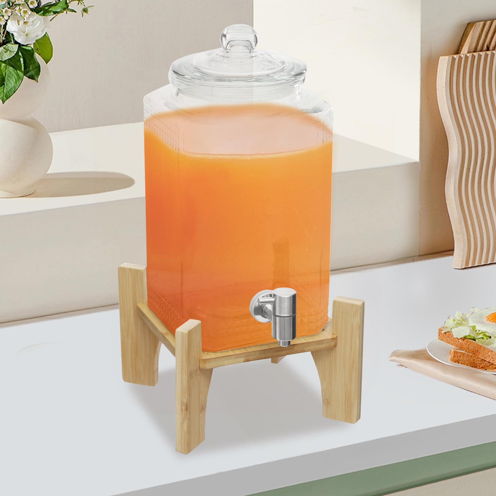 Dispenser di bevande in vetro con rubinetto, distributore di succhi d'acqua, capacità 5 litri per teiera alla frutta per la preparazione di tè freddo, limonata e succhi di frutta