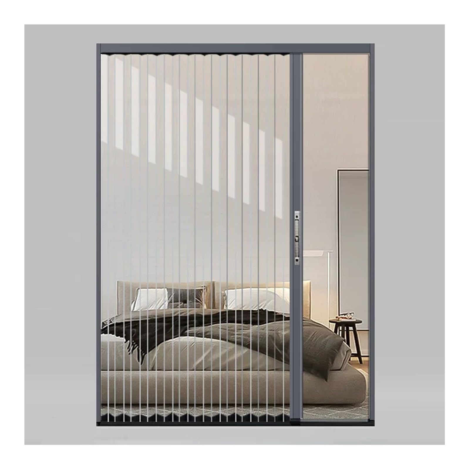 Kphymod Grey Clear Pc Folding Accordion Door Interior, Thermal Insulated Windproof Living Room Partition Screen Retractable Door, For Apartment Rental House(,85X210cm)