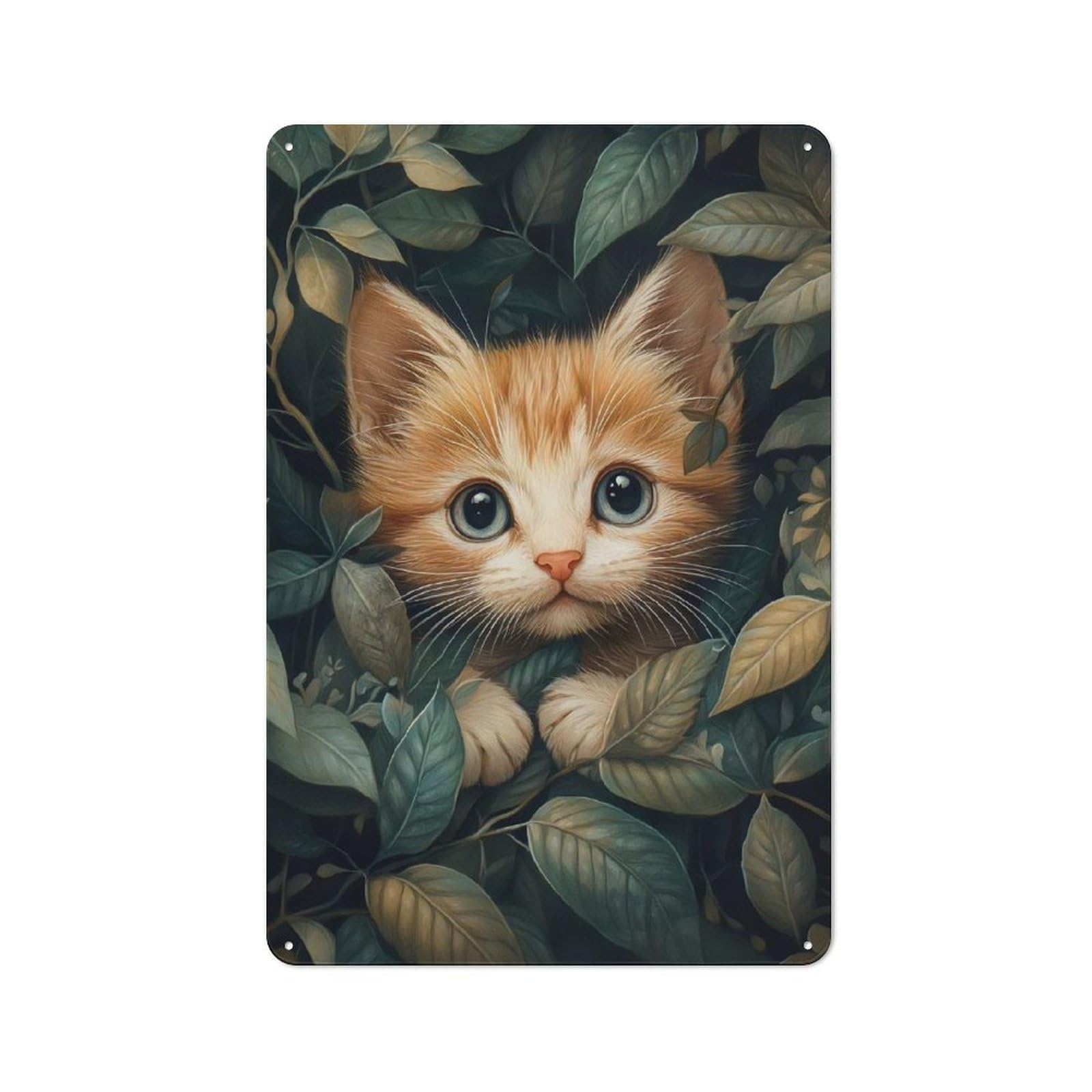 Junmoney Kitten Hiding In Leaves Retro Tin Sign 30X20cm For Pub Or Café, For Collectors Building A Themed Wall Display