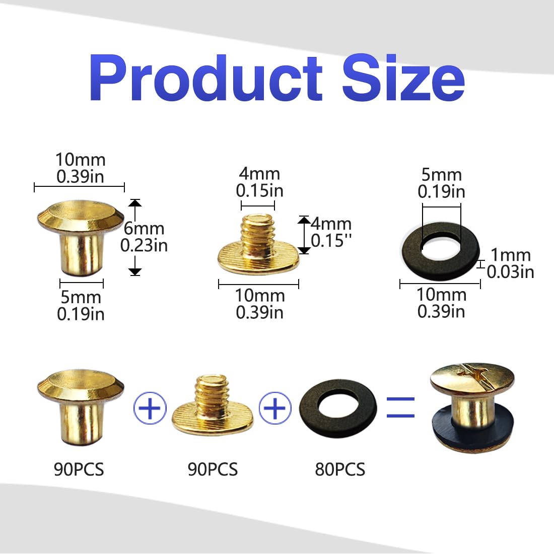 SHSMPXOY 90 Set Chicago Screws Posts for Leather Rivets M5*6mm Chicago Book Binding Screws Rivets Cross Head Chicago Button Screws for DIY Book Scrapbook Bookbinding Bags,Collars(Gold) - Image 2
