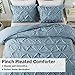 Andency Grayish Blue Comforter Set King, 3 Pieces Boho Pinch Pleat Bedding Comforter, All Season Soft Lightweight Modern Solid Bed Comforter Set
