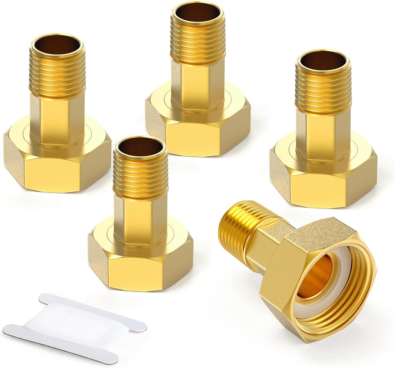MEANLIN MEASURE 5Pcs Brass Water Meter Coupling Pipe Fittings, 1/2" Male NPT x 1" Female BSP Adapter Pipe Fitting with Seal Washer, Extended Length 55mm