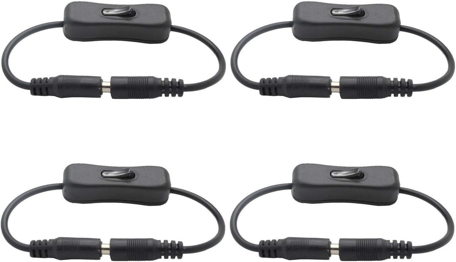 4pcs LED Strip Light Inline On/Off Switch Cable DC Jack 5.5x2.1mm Male to Female Connector, DC Jack Switch, LED Tape Connector, 12V Inline Rocker Switch DC Power Adapter Connector, 12inch