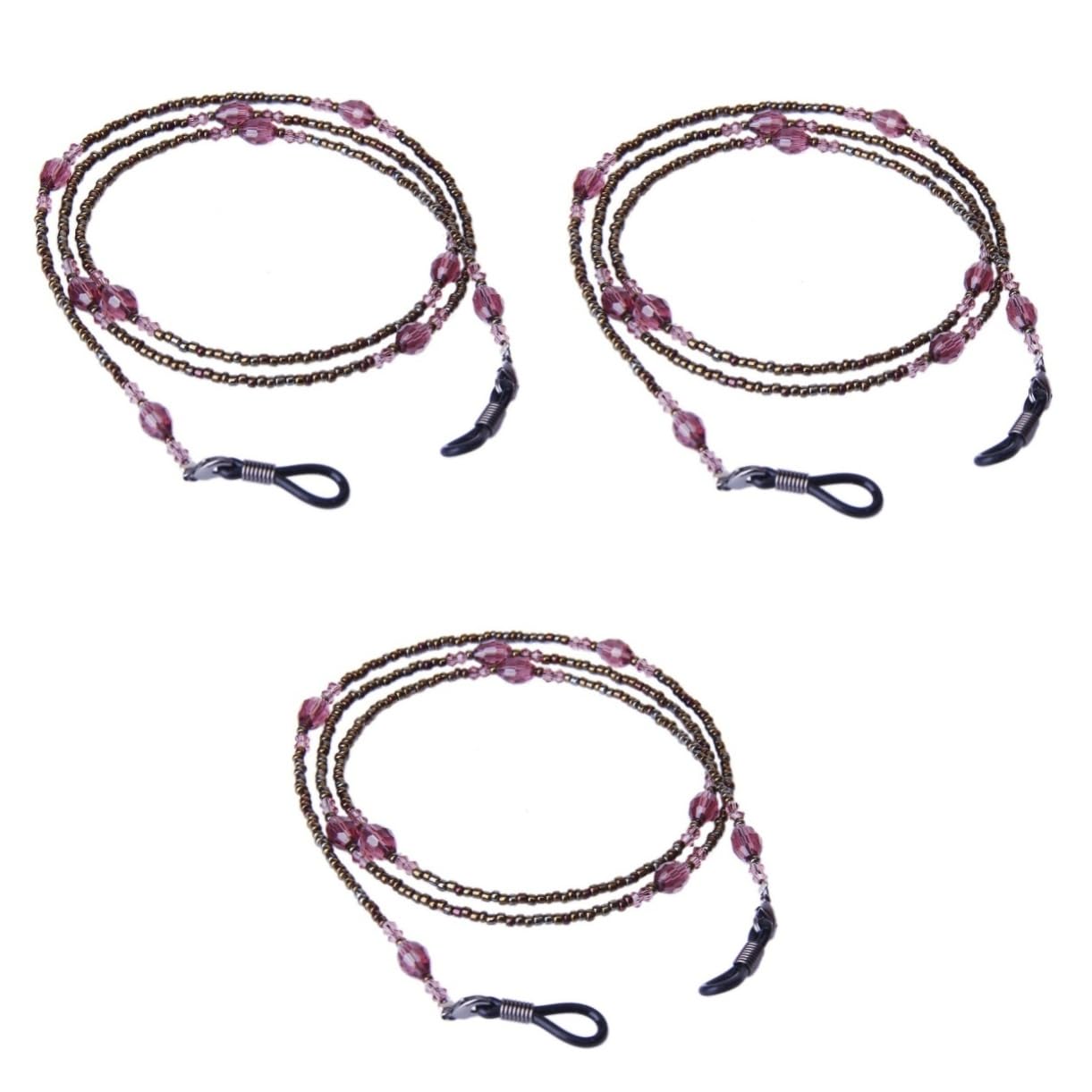 3piezas Cadena De Gafas Decorativa Bohemia Cuentas Moradas Sujeción Elegante y Accesorio De Moda Para Mujeres