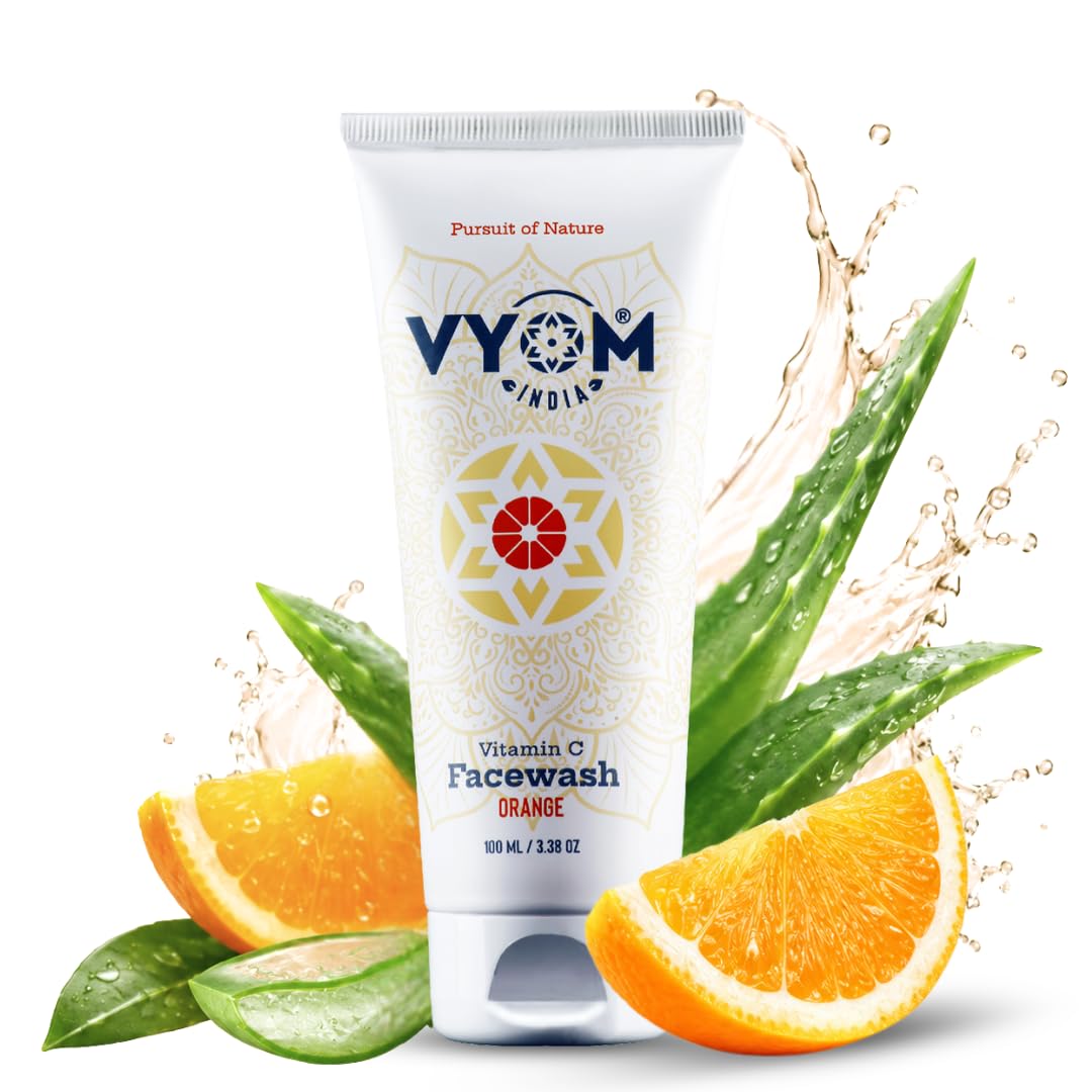 Vyom India Vitamin C Face Wash 100ml for Women & Men Orange Face Wash for Glowing & Hydrating Skin, Improves Skin Tone, Fades Dark Spots, Sulphate & Paraben Free 100% Organic & Natural