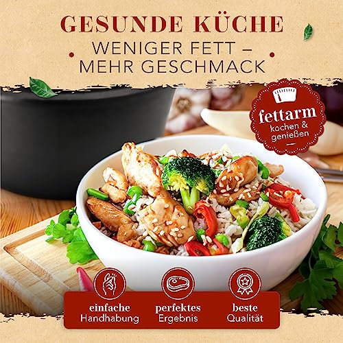 Foto von KRUSTENZAUBER 24cm Aluguss Bräter mit Deckel backofengeeignet [inkl. Glasdeckel] - 4L Aluminium Schmortopf & Bratpfanne - Idealer Bräter Induktion, Schmorpfanne, Bratentopf, Gussbräter, Kasserolle