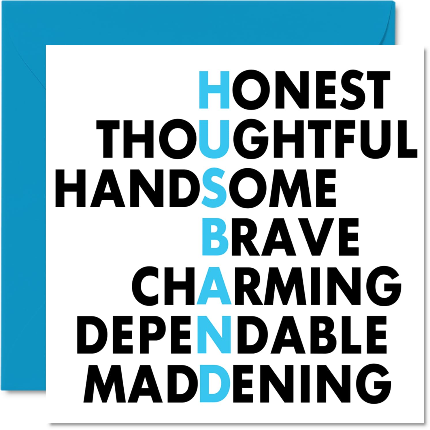 Husband Birthday Card - Family Acronym - Happy Birthday Card for Husband from Wife Partner, 145mm x 145mm Wordplay Bday Greeting Cards