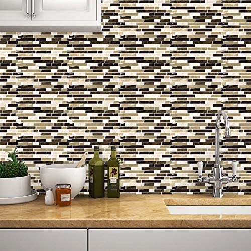 Yipscazo Peel and Stick Backsplash Tile for Kitchen, Kitchen Backsplash Peel and Stick in Beige (5 Sheets 10"x10") - Thumbnail 3