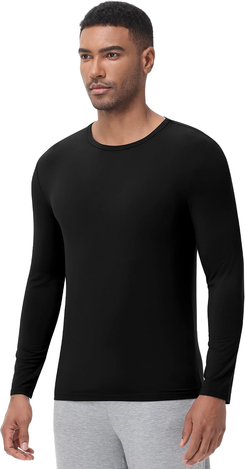 WiWi Shirts for Men Long Sleeve Underwear Viscose from Bamboo Slim-Fit Tee Baselayer Mens Stretchable Shirt Soft Top S-XXL