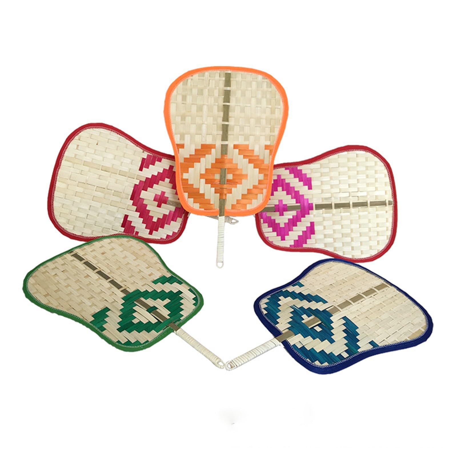 Woven Hand Fan, Bamboo Straw Woven Hand Fan 43x26cm Multicolor(Blue)