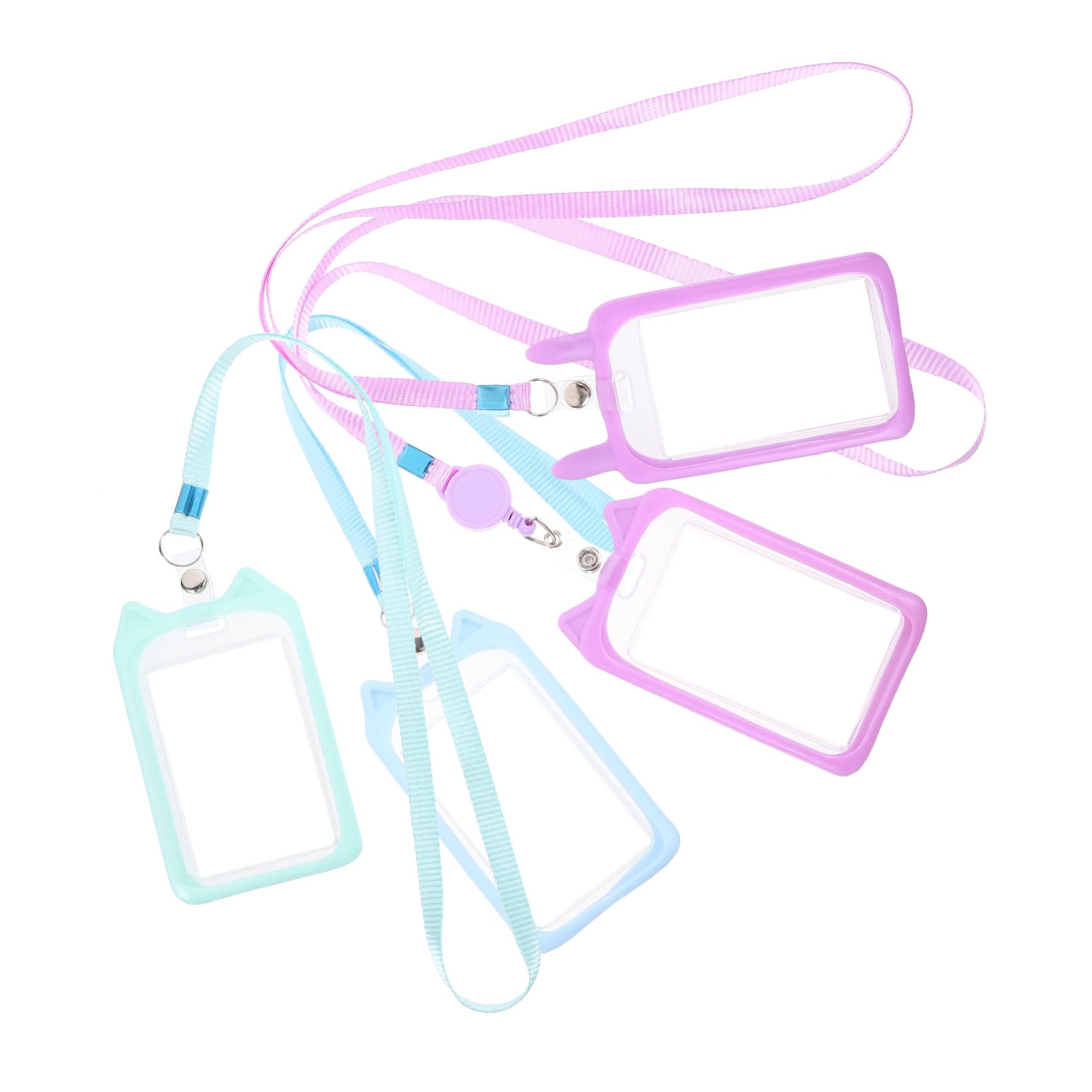 NUOBESTY 20 Pièces Porte-cartes en silicone dessin animé porte carte avec cordon Porte-cartes avec cordon longes pour badges d'identification titulaire d'identité Permis de travail chaton