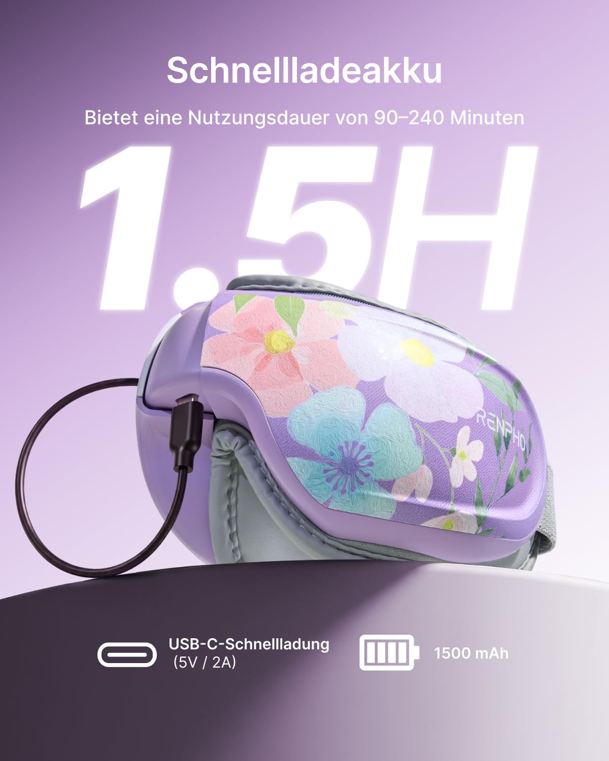 RENPHO Augenmassagegerät mit Wärme & Kühlfunktion und Sprachsteuerung, Geschenk Muttertag für Frauen, Augenmassage Maske gegen Migräne, trockene Augen und Stress – Eyeris 3