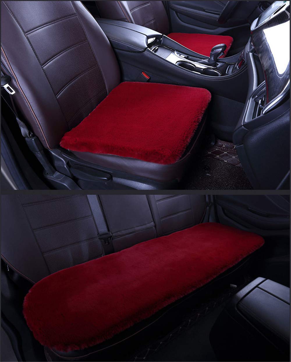 Universal Auto Sitzbezug Autositzauflage Sitzkissen Lammfell Sitzauflage Stuhlauflage Schaffell Kissen fürs Auto Rollstuhlauflage schön (Weinrot,3PCS)