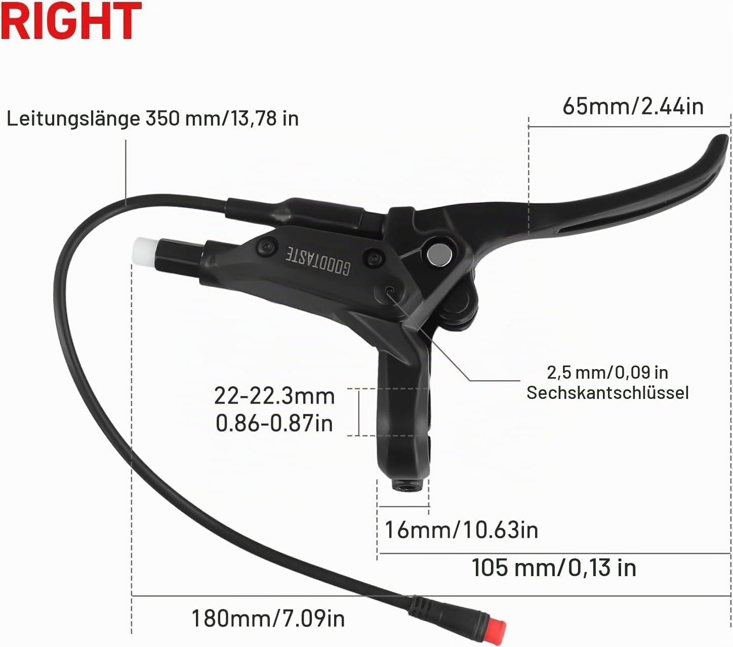 E-Bike Bremshebel GT03 Poweroff Oil 2-polig wasserdicht elektronischer Bremshebel Bremsgriffe für E-Bike oder E-Scooter-Zubehör (rechts)