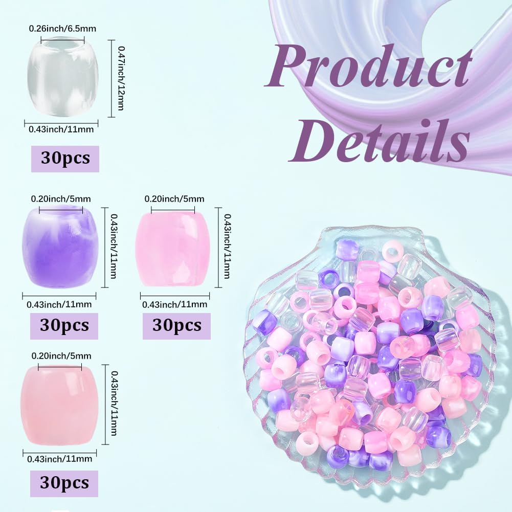 SUNNYCLUE 1 Box 120Pcs Colorful Braid Beads Loc Hair Beads with 5mm Hole Plastic Tube Imitation Pearl European Loose Spaces for Dreadlock Accessories DIY Crafts Hair Clips Decoration Jewellery Making - Image 2