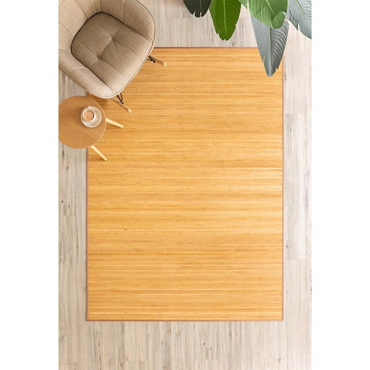 LOLAhome - Alfombra para Salón de Bambú Natural Antideslizante de 200x300 cm Marrón Claro, Resistente a la Humedad y Manchas. Ideal para Cocina, Dormitorio, Comedor y Salón