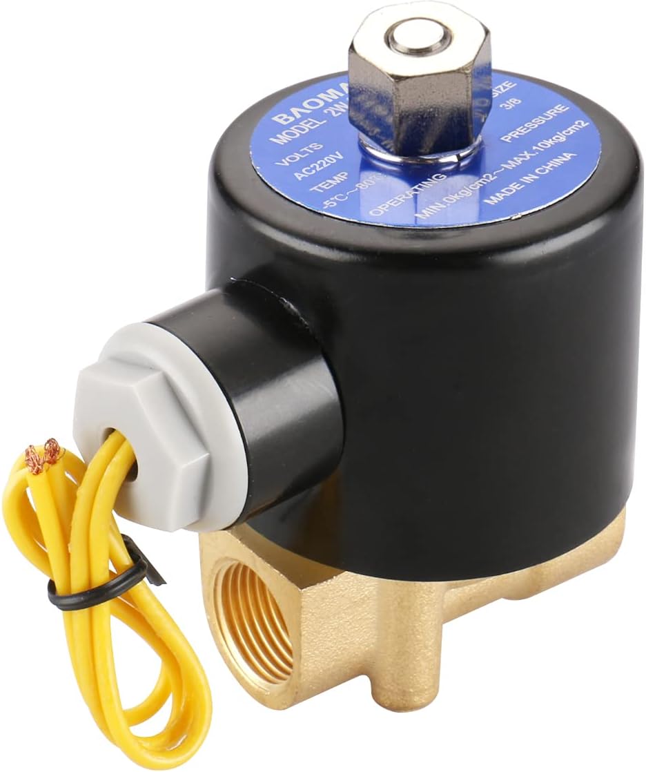 Baomain 3/8 inch Brass Electric Solenoid Valve, AC 220V Normally Open, Direct Acting Pneumatic Valves for Water Air 2w-040-10K