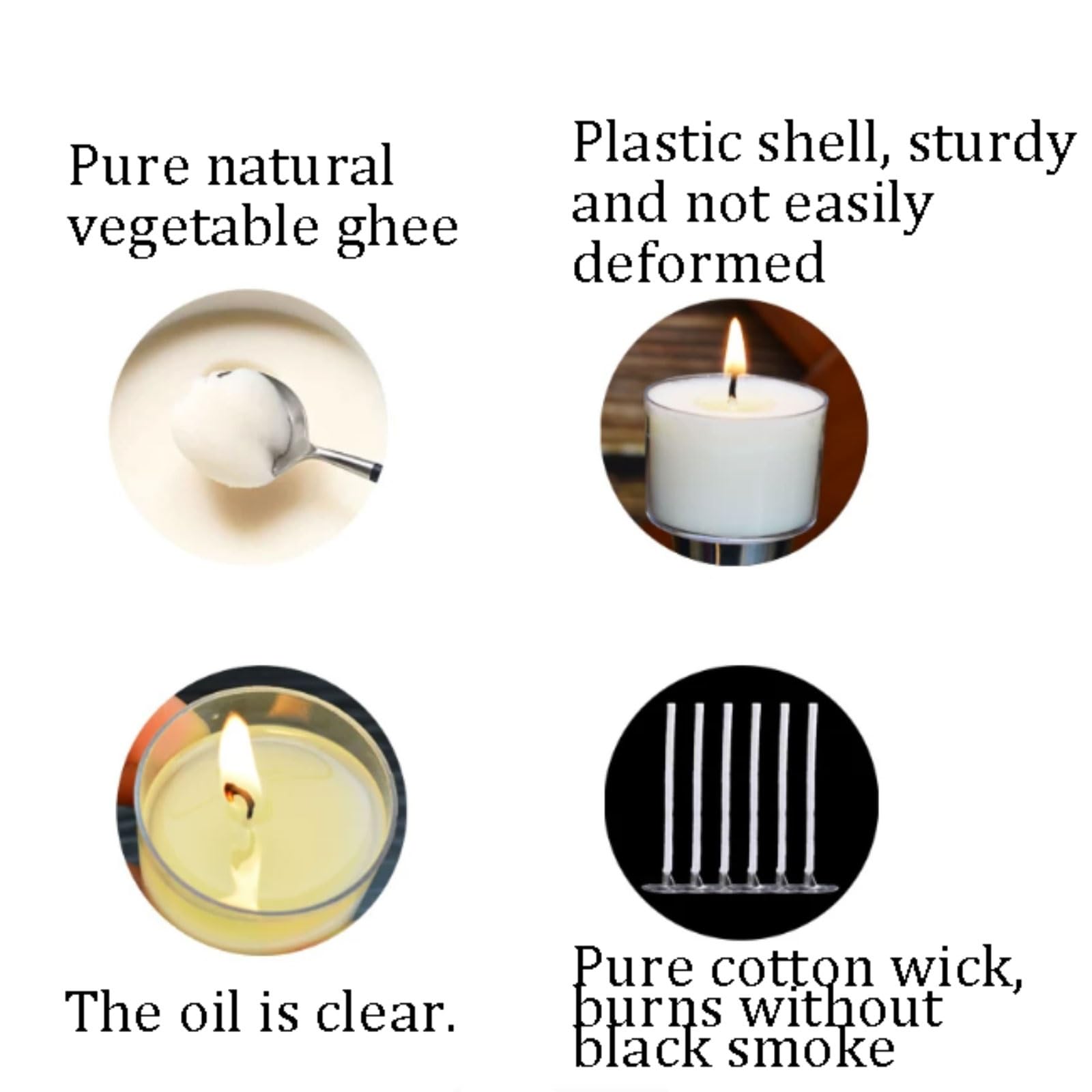 Exquisito Velas de plástico hechas con ghee vegetal Natural y mecha de algodón, velas en tarro sin perfume, quemadura limpia, 12 Uds. meloso(Weiß)