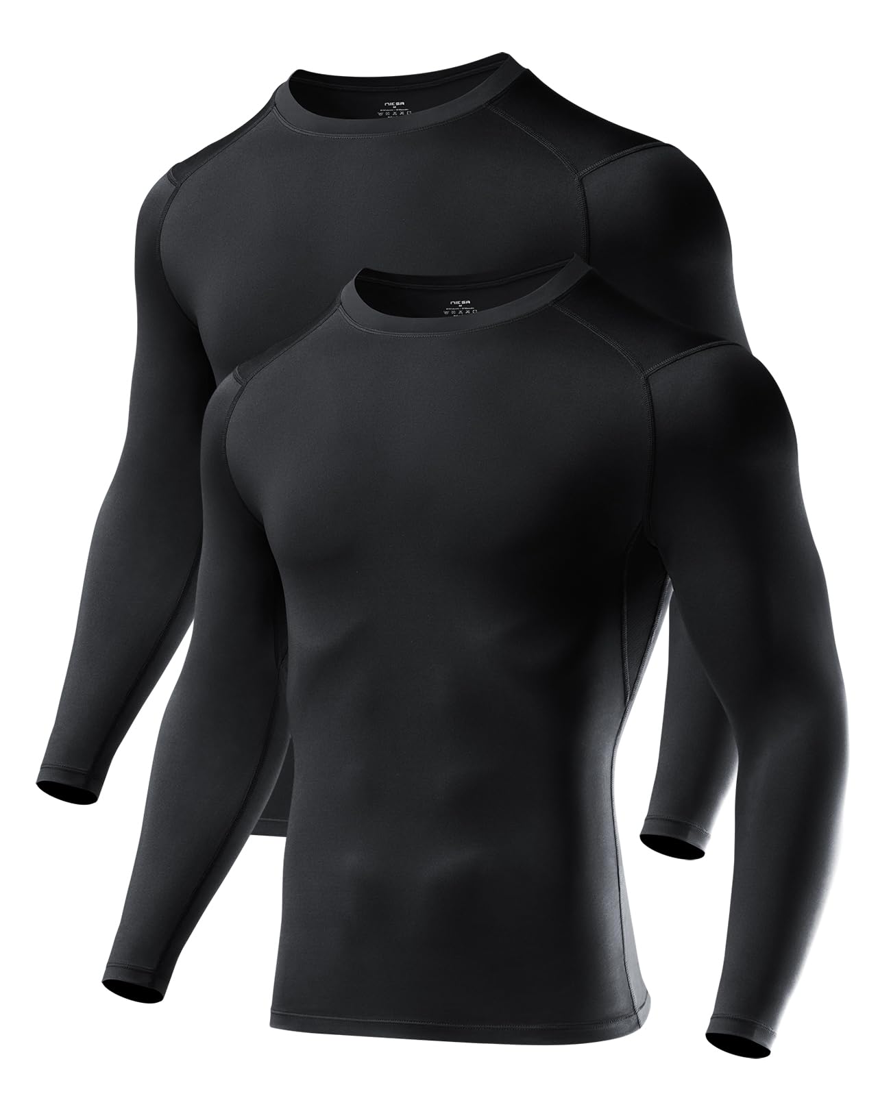 Niksa 1/2/3 Stück Kompressionsshirt Herren,Funktionsshirt Langarm Sportshirt Rundhalsausschnitt Atmungsaktiv Laufshirt für Running Workout Fitness