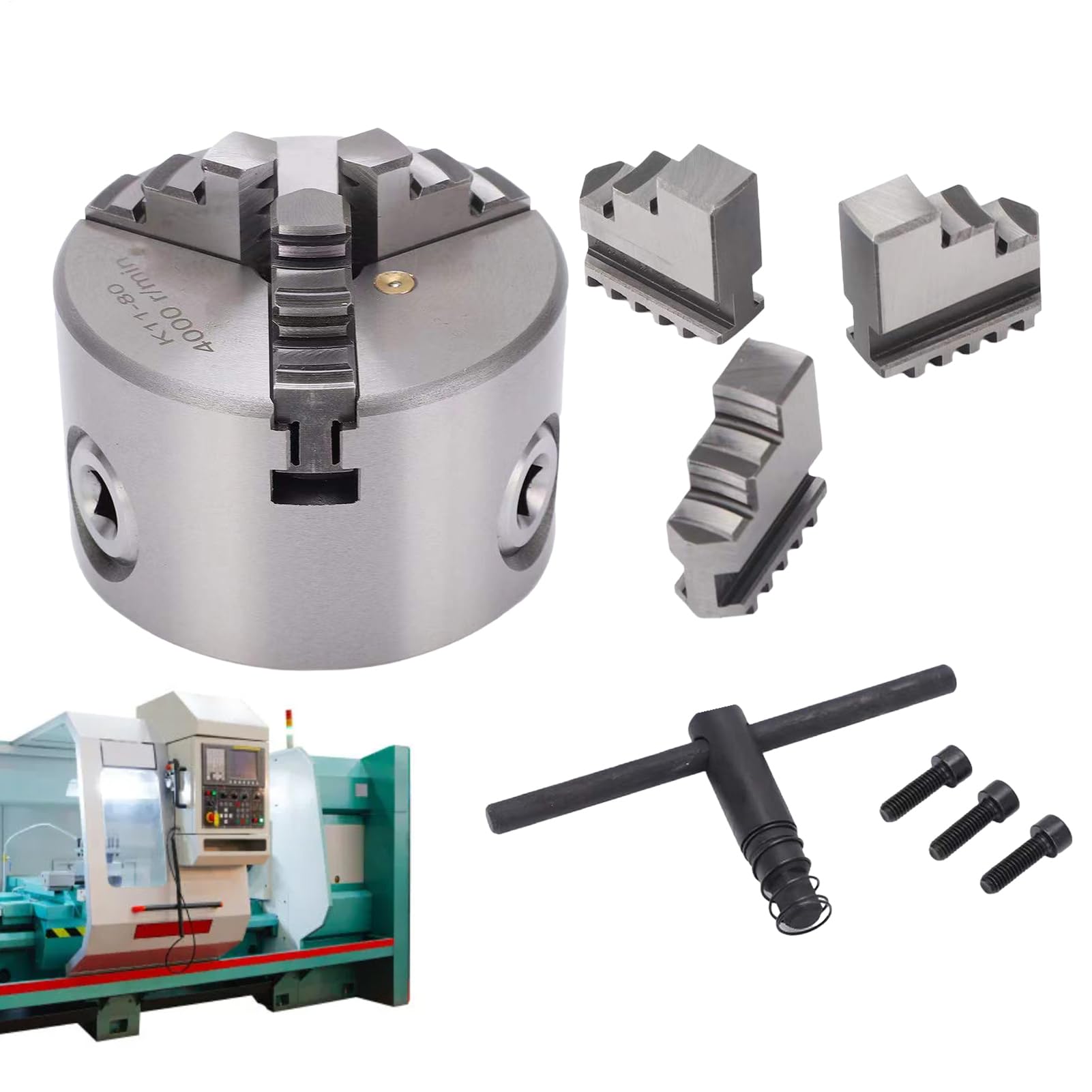 3 Jaw Chuck - 3-Jaw Self-Centering Adapter - 80mm Metal Lathe Chucks with Screws - for Engraver Router Milling Machine Machining Center Drilling Woodworking Woodworker