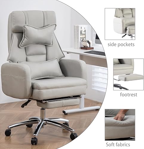 Miniatura 6 de Silla de oficina ejecutiva, sillas de escritorio ergonómicas grandes y altas con reposacabezas y reposapiés, reclinable ajustable con respaldo alto,