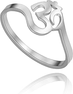 Lotus Flower Om Ohm Aum Symbol Ring Yoga Promise Rings Flower of Life Filigree Band Finger Ring Spiritual Jewelry Gifts for Women Men,Stainless Steel,No Gemstone