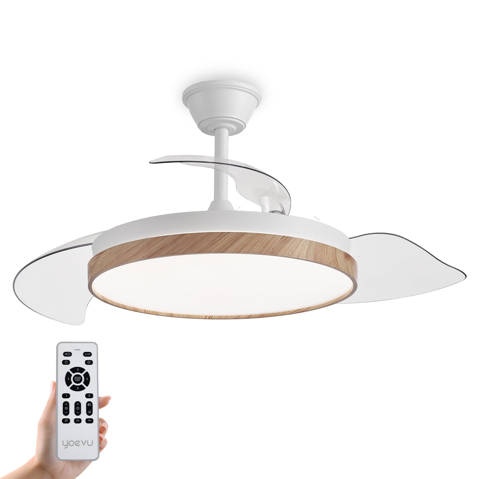 EOS NATURE Ceiling Fan, Dimmable LED Light, Remote Control, Beech Wood Diffuser, Retractable Blades (Wood | No Wifi)