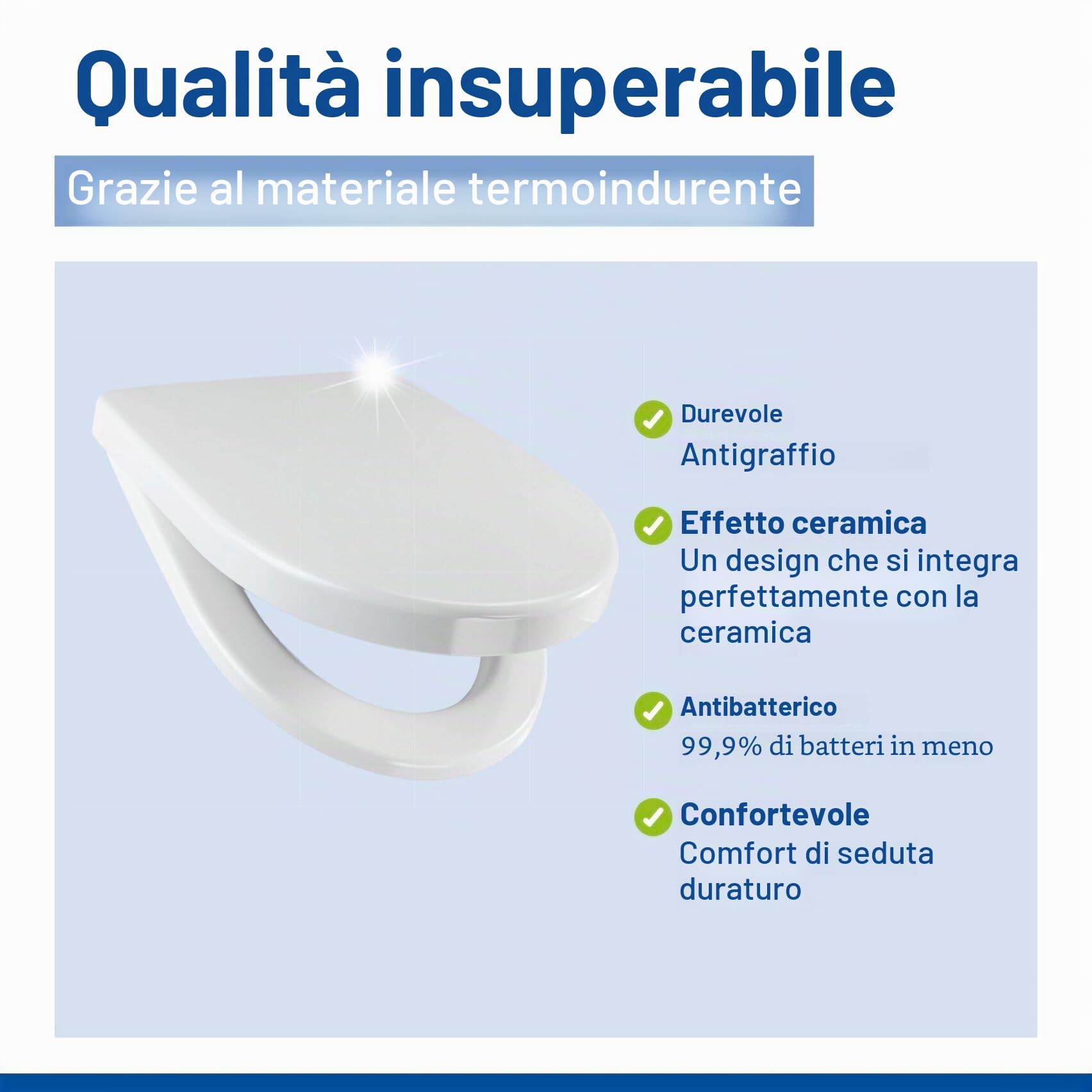 WENKO Copri water Sindia fino a 300 kg, abbassamento automatico Easy-Close e attacco in acciaio inossidabile igienico Fix-Clip a 1 pulsante, plastica infrangibile Duroplast, 36,5 x 46,5 cm, bianco