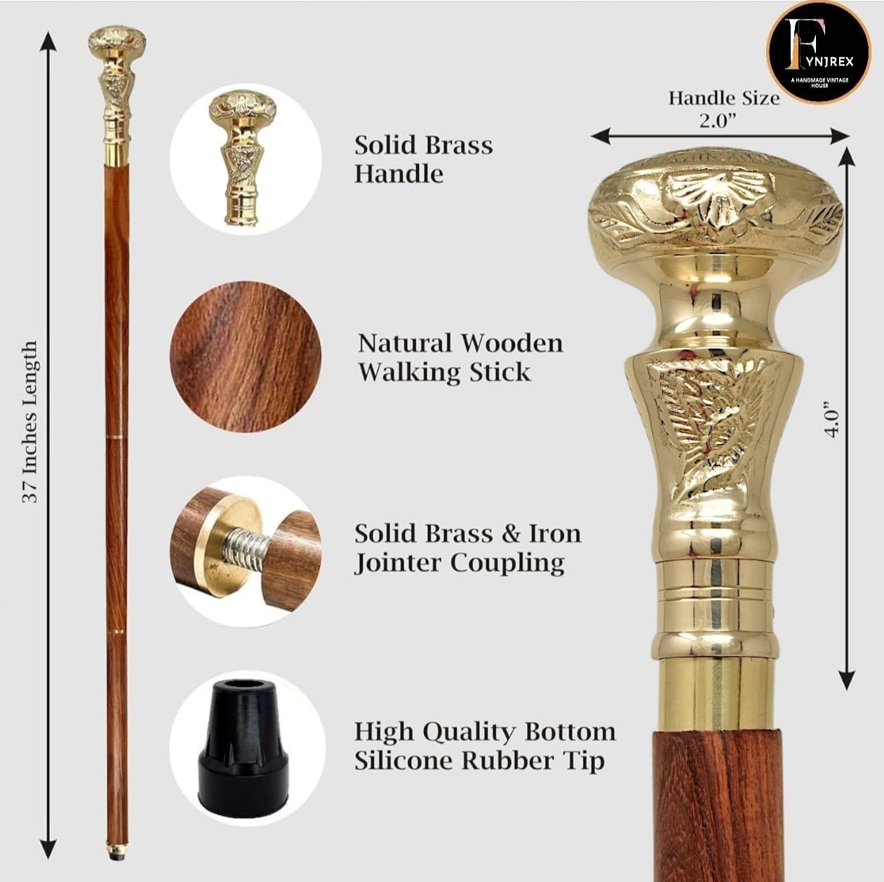 Vintage Brass Handle Victorian Telescope Fold able Wooden Walking Stick, Walking Cane with for Men & Women, Fancy Canes, Ideal Gift