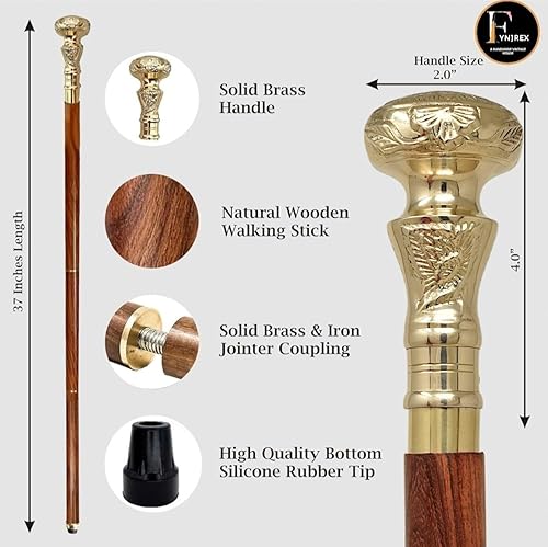 Miniatura 6 de Bastón de madera plegable con mango de latón vintage, telescopio victoriano, bastón para caminar con bastones de lujo, regalo ideal