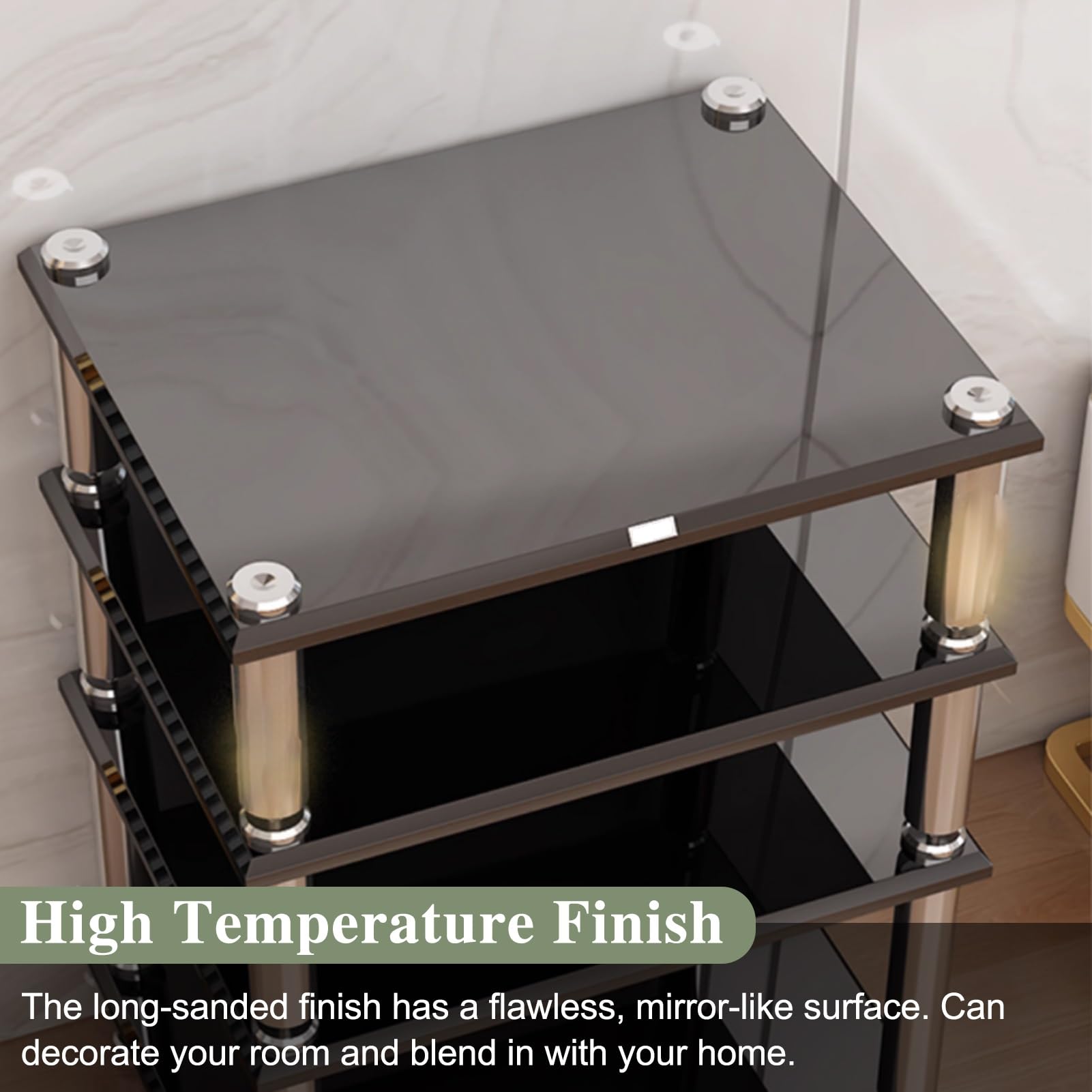 UrbanUp HiFi Shelf 1/2 / 3/4 Ripiani per Console da Gioco, Console Multimediale Multifunzione Nera per Attrezzatura AV, Organizzatore Moderno per Ripiani a Torre per Esposizione di Collezioni(2 Tier)