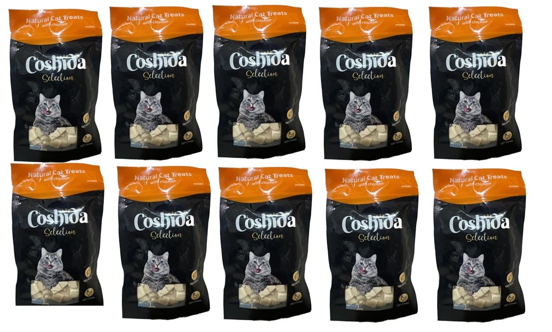Pack of 10, Delicious Freeze Dried Cat Treat 100%, Chicken 17 gram. (total 170 gram) (Chicken)