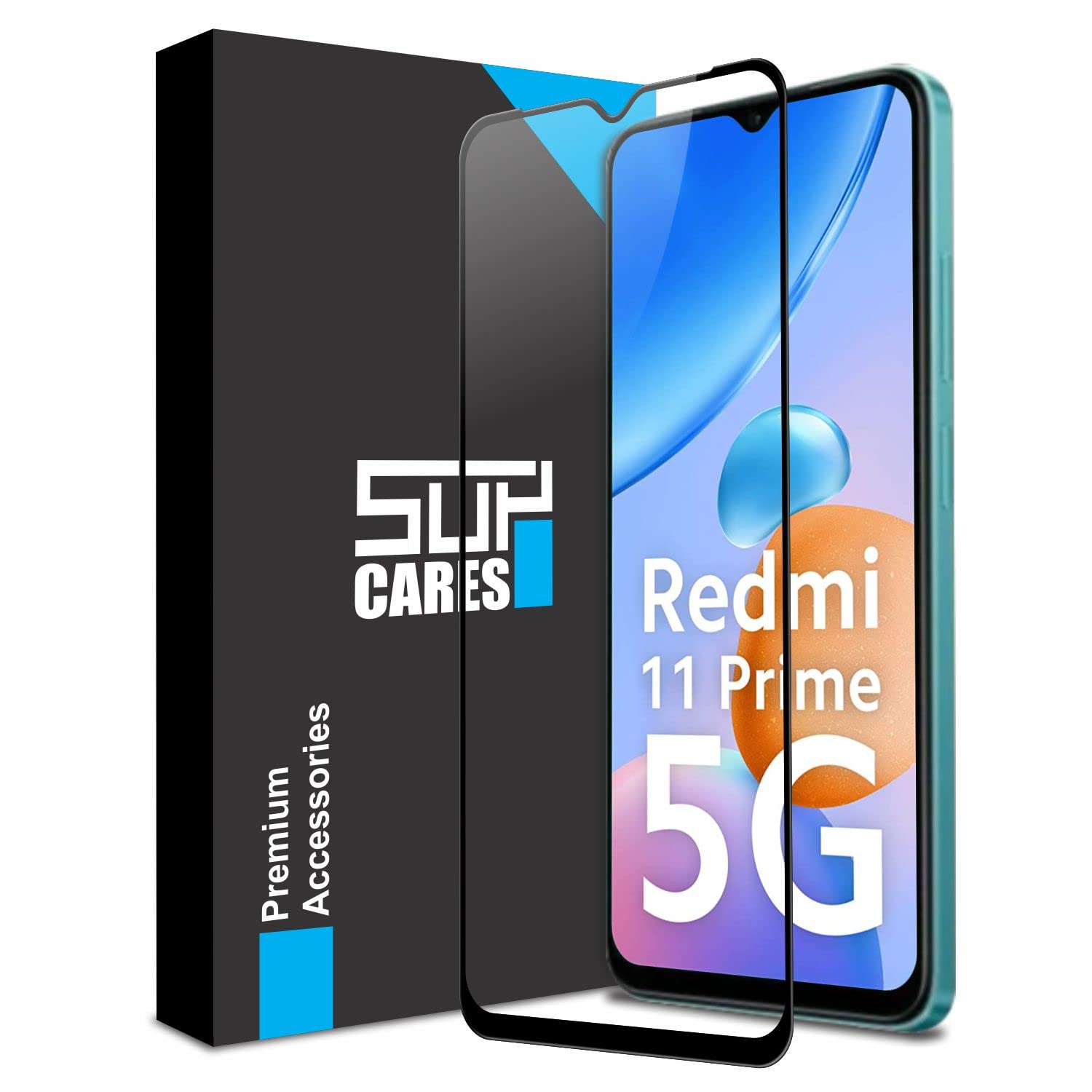 SupCares Military-Grade Gorilla Tempered Glass Screen Protector for Redmi 11 Prime (6.58 Inch) With Installation Kit | Edge to Edge Coverage | Black