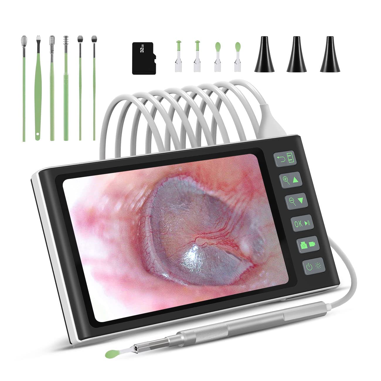 Product image of Digital Otoscope with 7 Inch IPS Screen, Hiacinto Ear Wax Removal Tool Camera, 3.9mm HD Ear Scope Otoscope with Light, Ear Camera and Wax Remover, Supports Photo Snap and Video Recording, 32GB Card