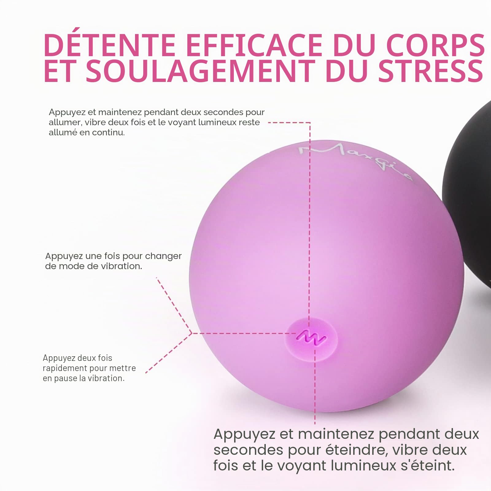 Balle de massage vibrante - 5 intensités de vibration - Boule de massage pour dos, pieds - Thérapie des points de déclenchement des tissus profonds Récupération musculaire (Violet)