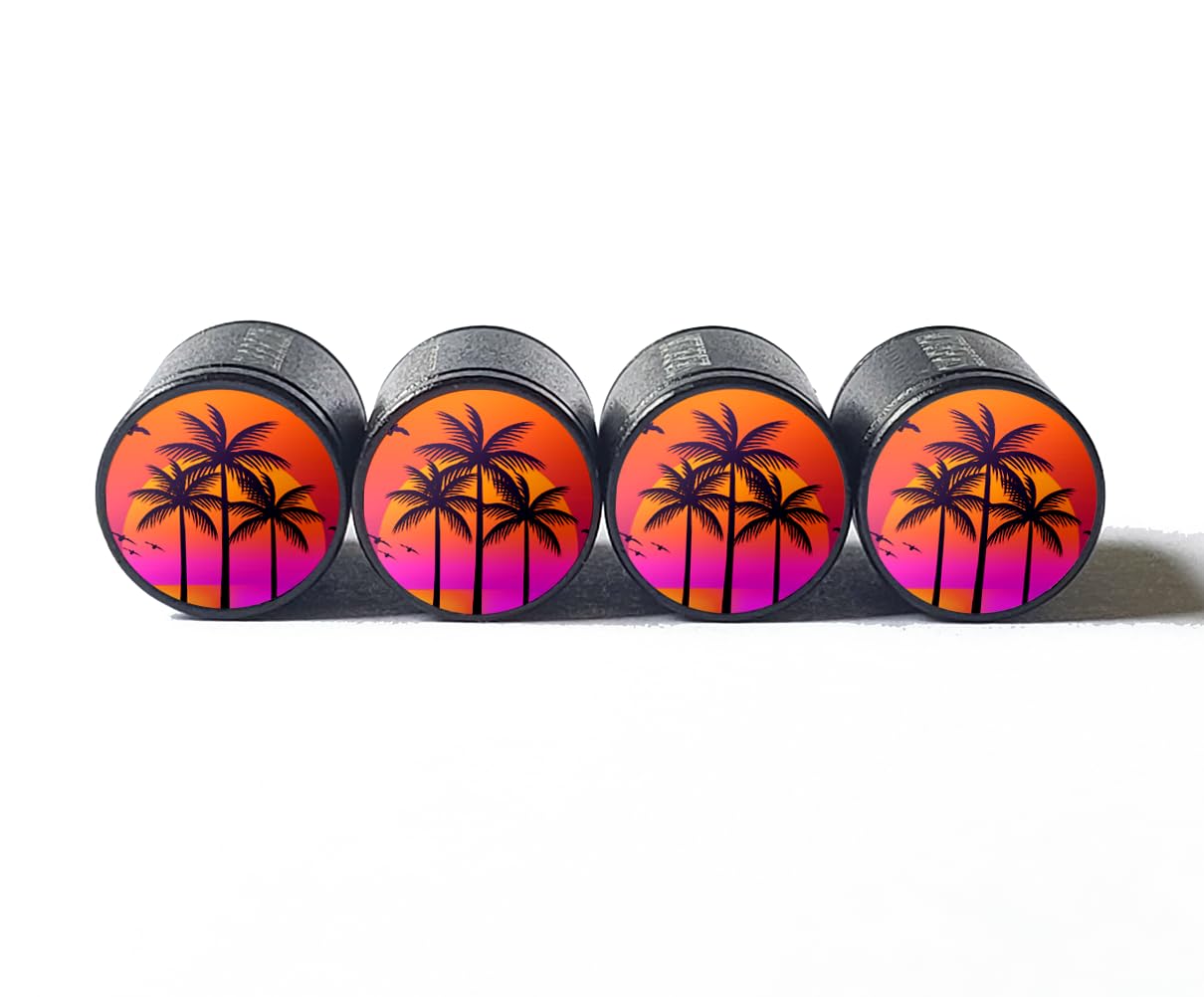 Exotic Beach Palm Tree (Style 19) Tire Valve Stem Caps - Set of Four - Fits on All Vehicles