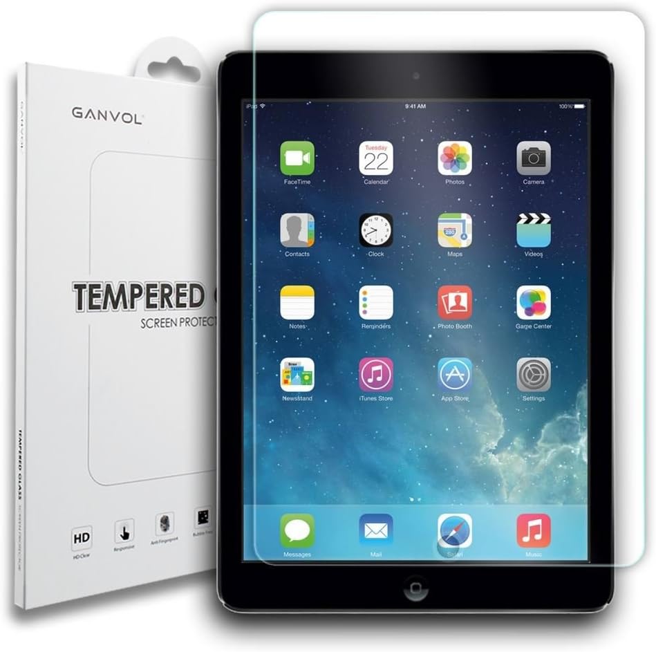 Ganvol Premium Tempered Glass Screen Protector for Apple iPad 9.7-inch 2018, iPad 9.7 2017, iPad Pro 9.7-Inch 2016, iPad Air 2 2014, iPad Air 1 2013