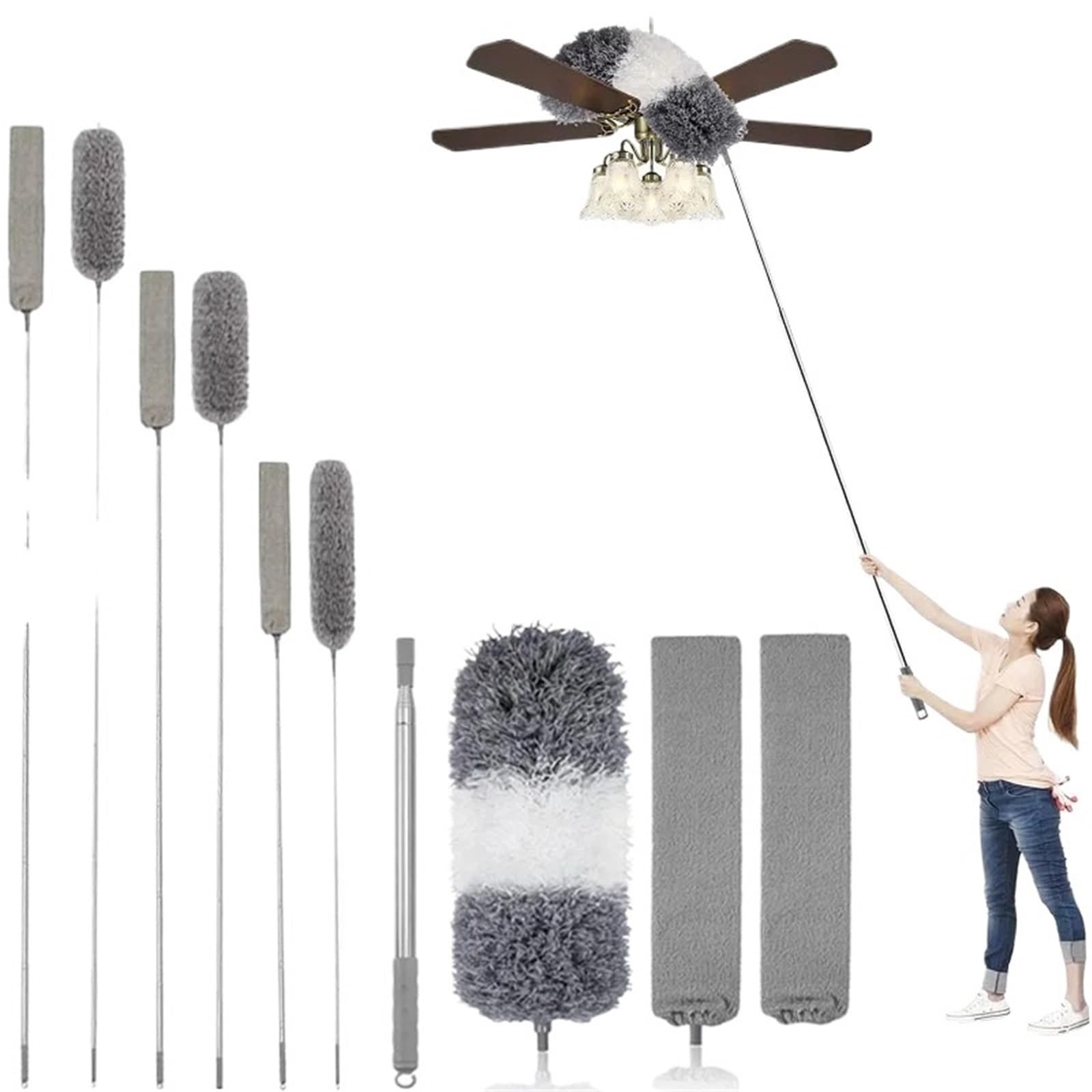 Plumero Atrapapolvo Hogar telescópico Microfibra Gap Duster Mango Largo fregona Muebles de Coche Herramienta Limpieza(Gray-280-Set1)