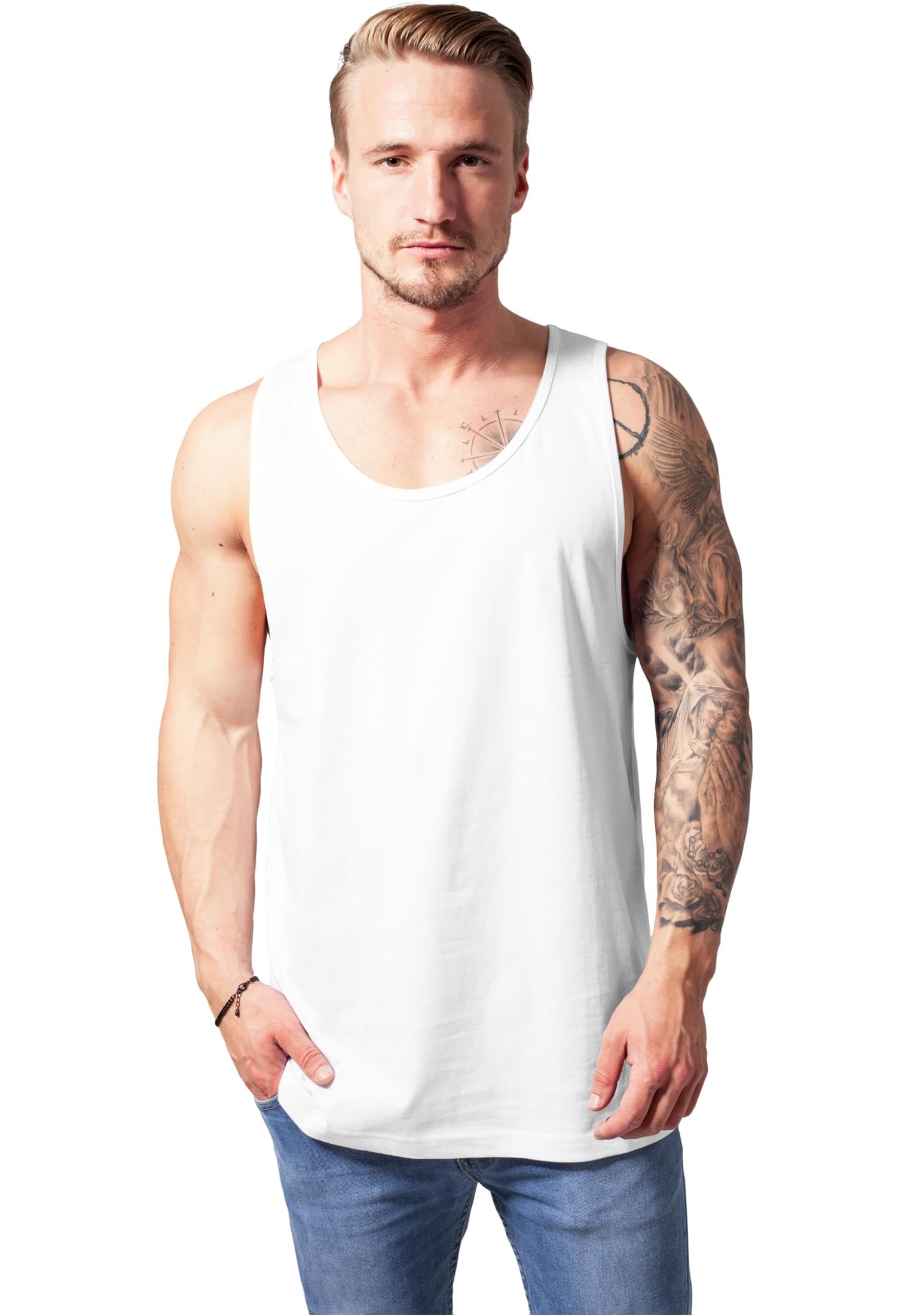 Urban Classics Men's Jersey Big Tank Top Sports Shirt, White, M