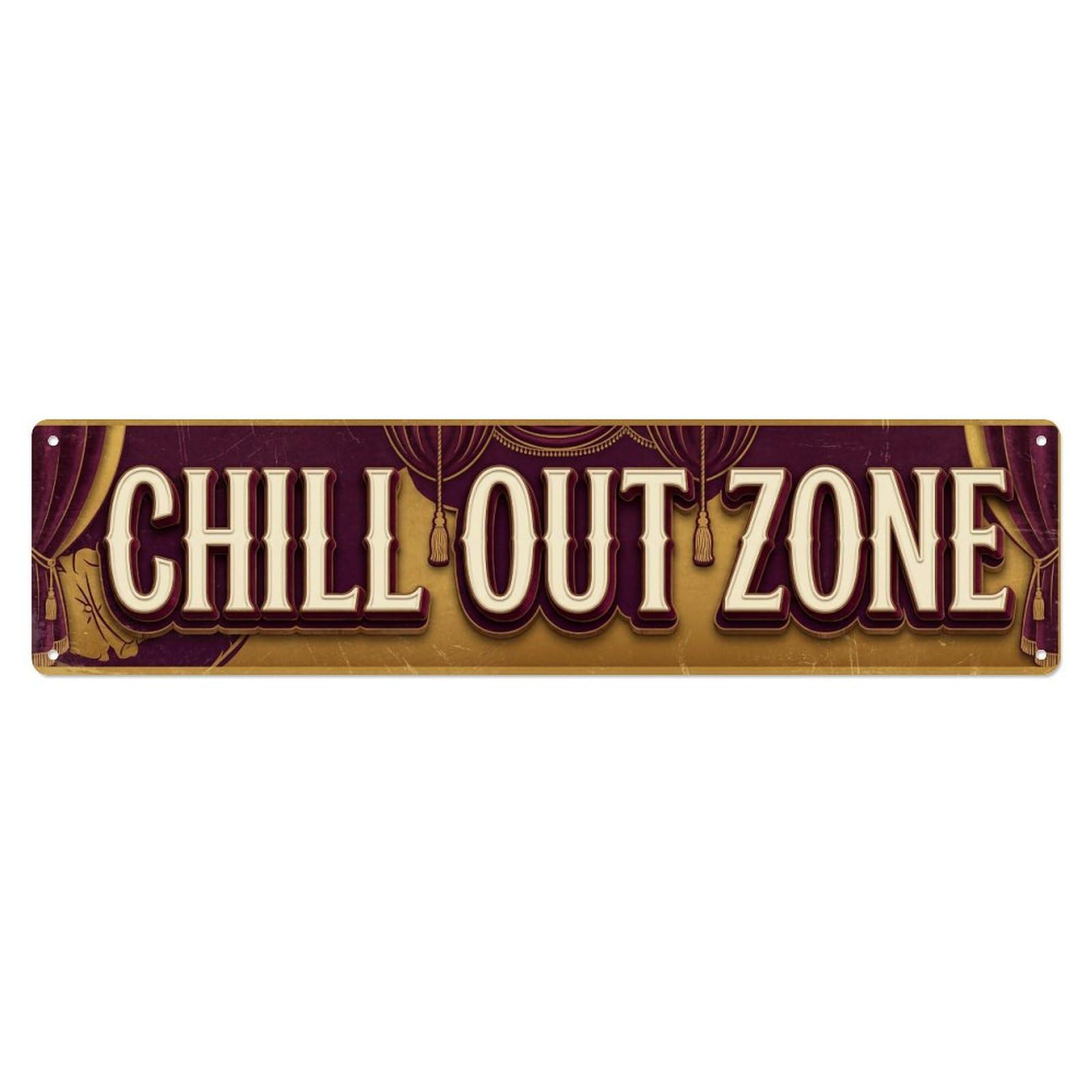 Chill Out Zone Faded Alcove 3 Metal Tin Skinny Sign Plaque Wall Decor for Cafe, Club Bar, Office, Home Garden Metal Poster 4x16Inch