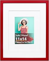 Vista 114 de KINLINK Marco de Fotos 11x14 Natural, Marco de Madera Maciza 11x14 con Plexiglás Acrílico para Fotos 5x7/8x10 Con Paspartú, Exhibición de Mesa