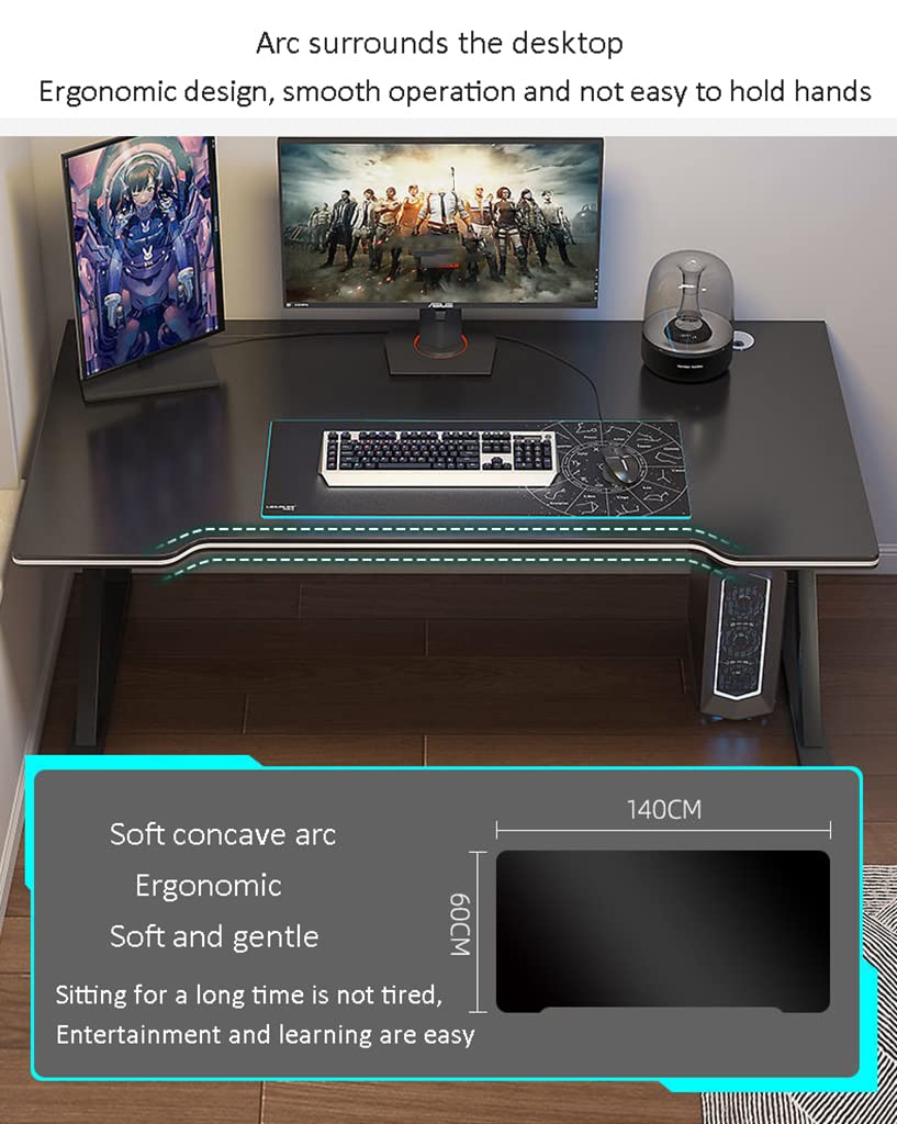 Stół do gier z wbudowaną podkładką pod mysz, ergonomiczne biurko, stacja robocza PC, duży rozmiar żółty (140 cm).
